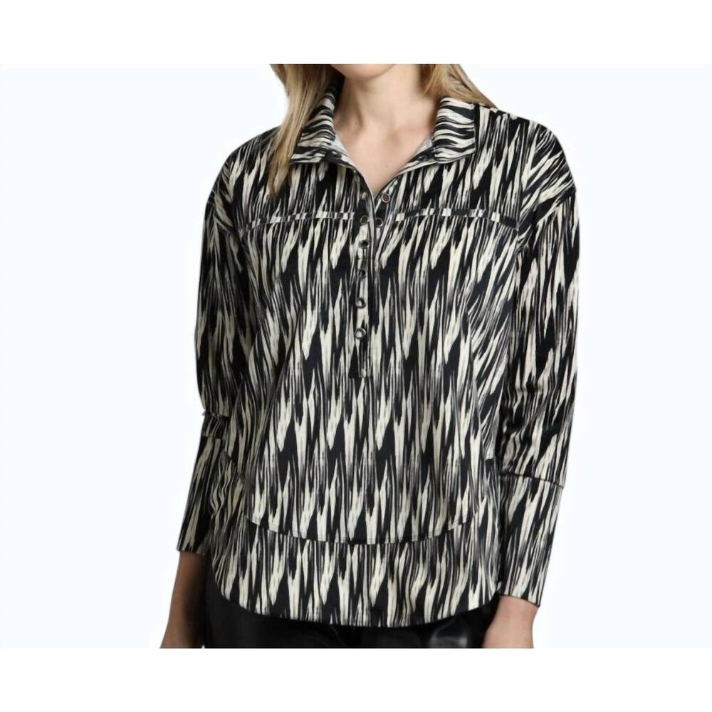 NEW APNY henley with grommets top in black and white